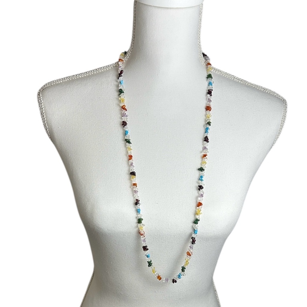 Long Handmade Multicolored Chip Style Beaded Necklace